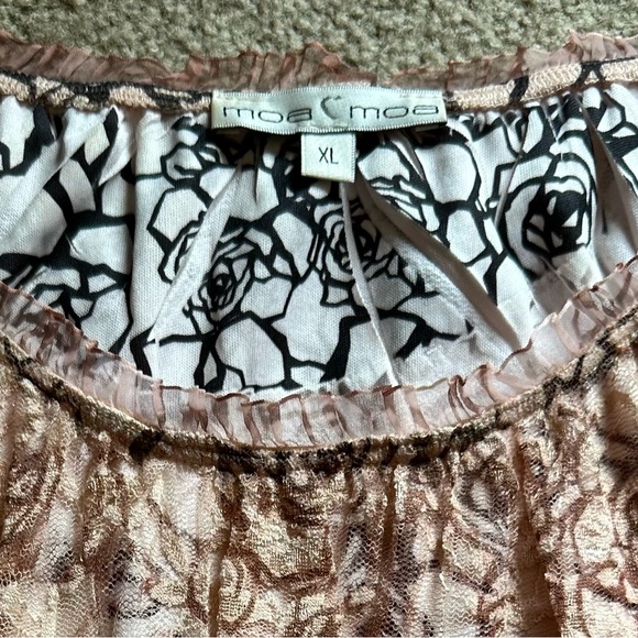 Moa Moa Ladies Women Dress top - Pink black Lace & Ruffle short sleeve size XL - Picture 4 of 9